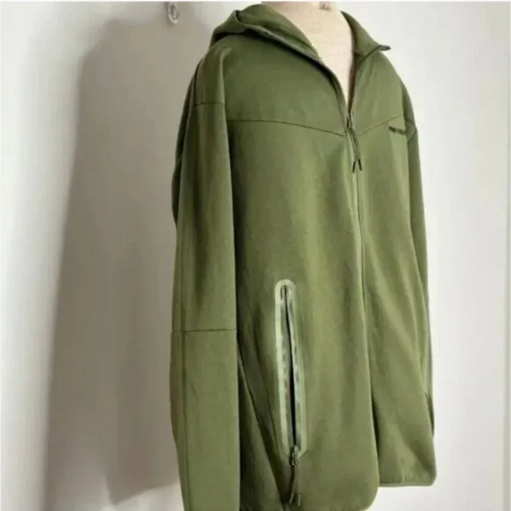 Pink + Dolphin Men's Wave Activewear Full Zip Hoodie in Olive Green Size XL
